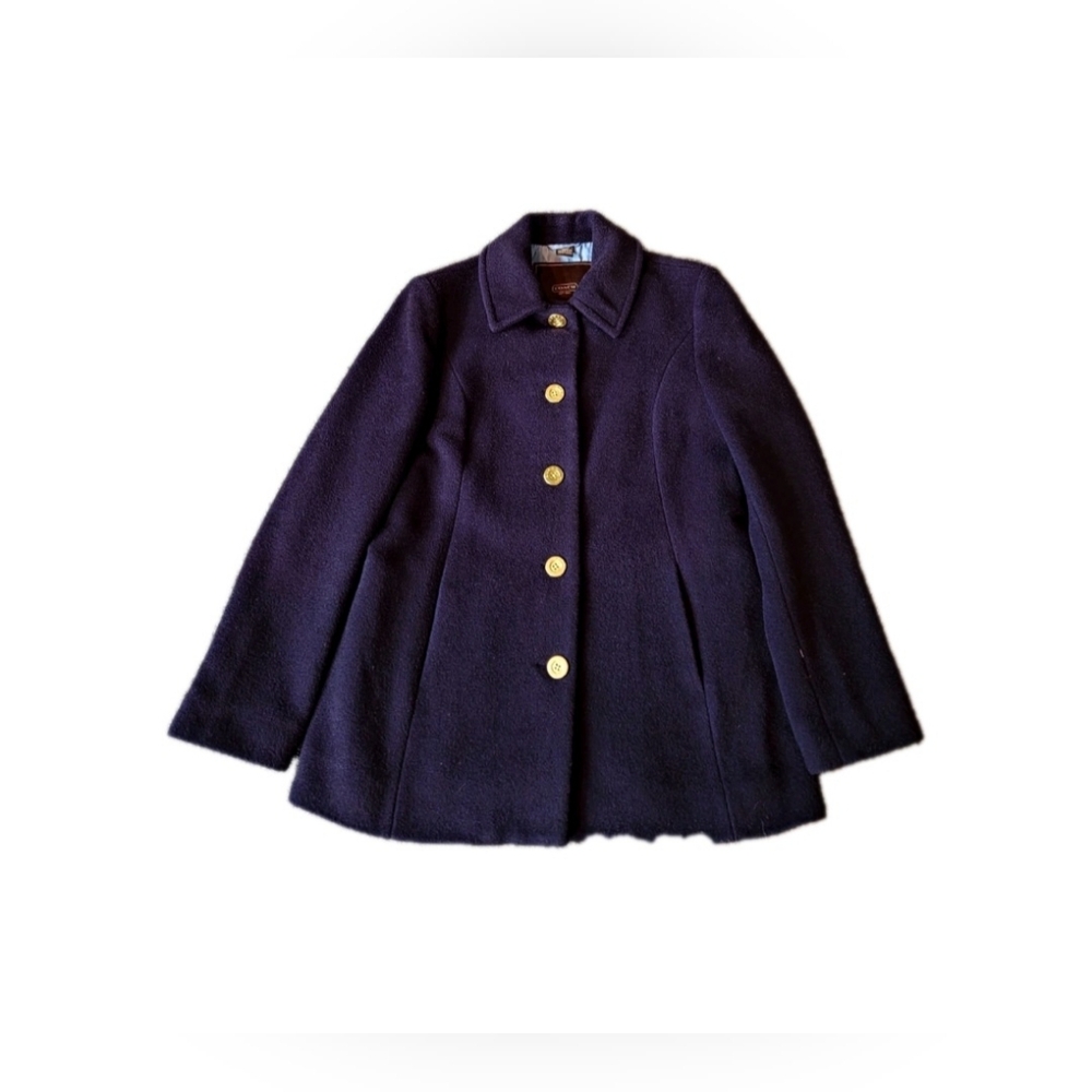 COACH Classic Wool/mohair Blend Car Coat Navy Gold Logo Buttons- Size Small - Picture 4 of 7